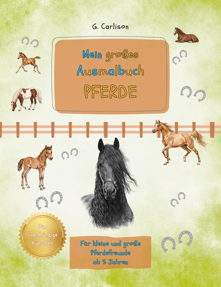 Cover des Malbuchs „Mein großes Katzenmalbuch“ von G. Carlison, kindgerechte Katzenausmalbilder ab 5 Jahren.
