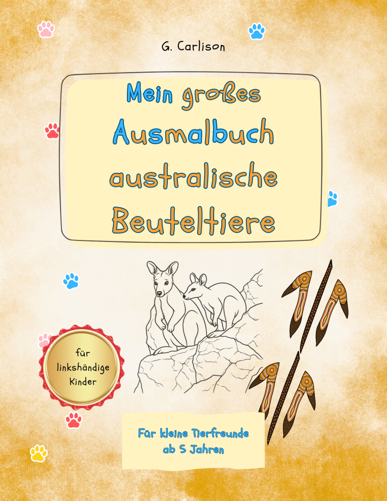 Cover des Malbuchs „Mein großes Katzenmalbuch“ von G. Carlison, kindgerechte Katzenausmalbilder ab 5 Jahren.