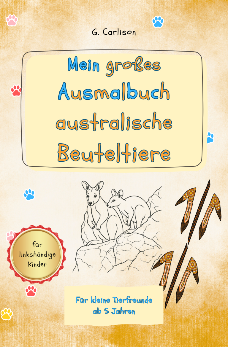 Cover des Malbuchs „Mein großes Katzenmalbuch“ von G. Carlison, kindgerechte Katzenausmalbilder ab 5 Jahren.