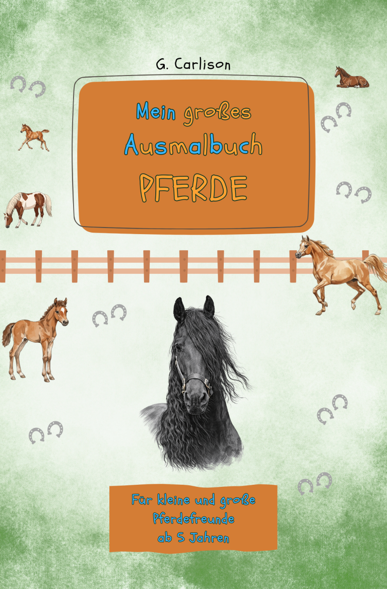 Cover des Malbuchs „Mein großes Katzenmalbuch“ von G. Carlison, kindgerechte Katzenausmalbilder ab 5 Jahren.