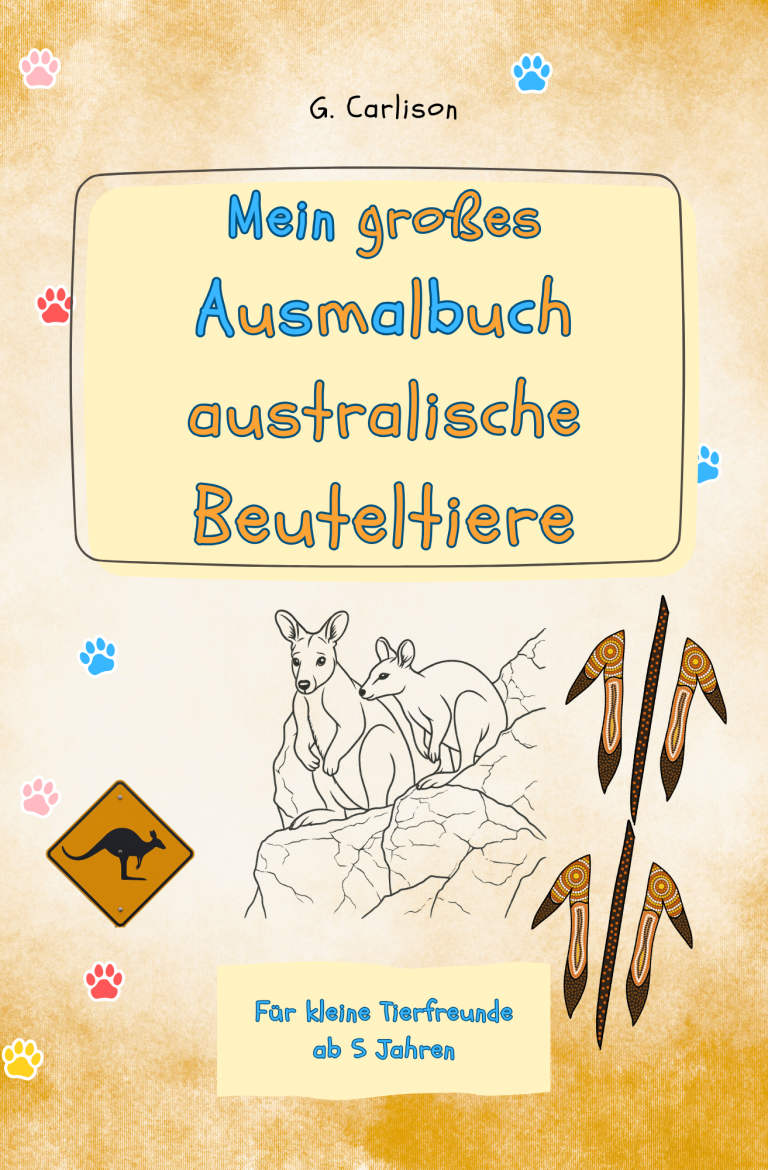 Cover des linkshändigen Malbuchs „Mein großes Katzenmalbuch“ von G. Carlison, Ausmalbilder mit linkshänderfreundlicher Bindung für Kinder ab